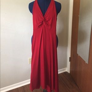 Red midi halter dress