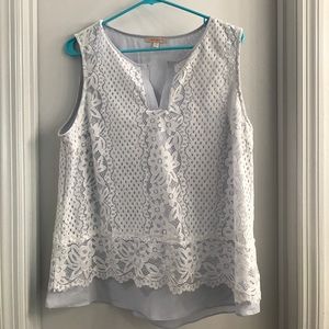 NWOT adorable sleeveless top with lace overlay
