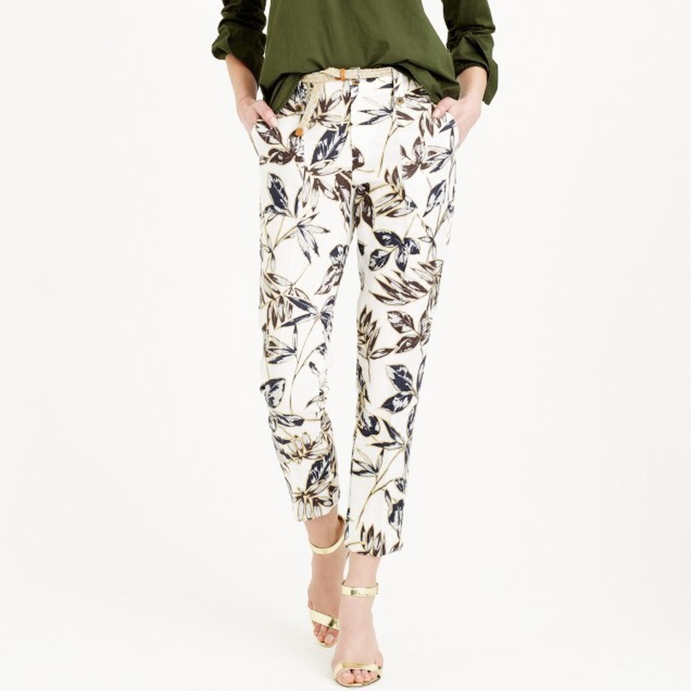J.Crew Garden Pant in Gold Foil Leaf, size 6