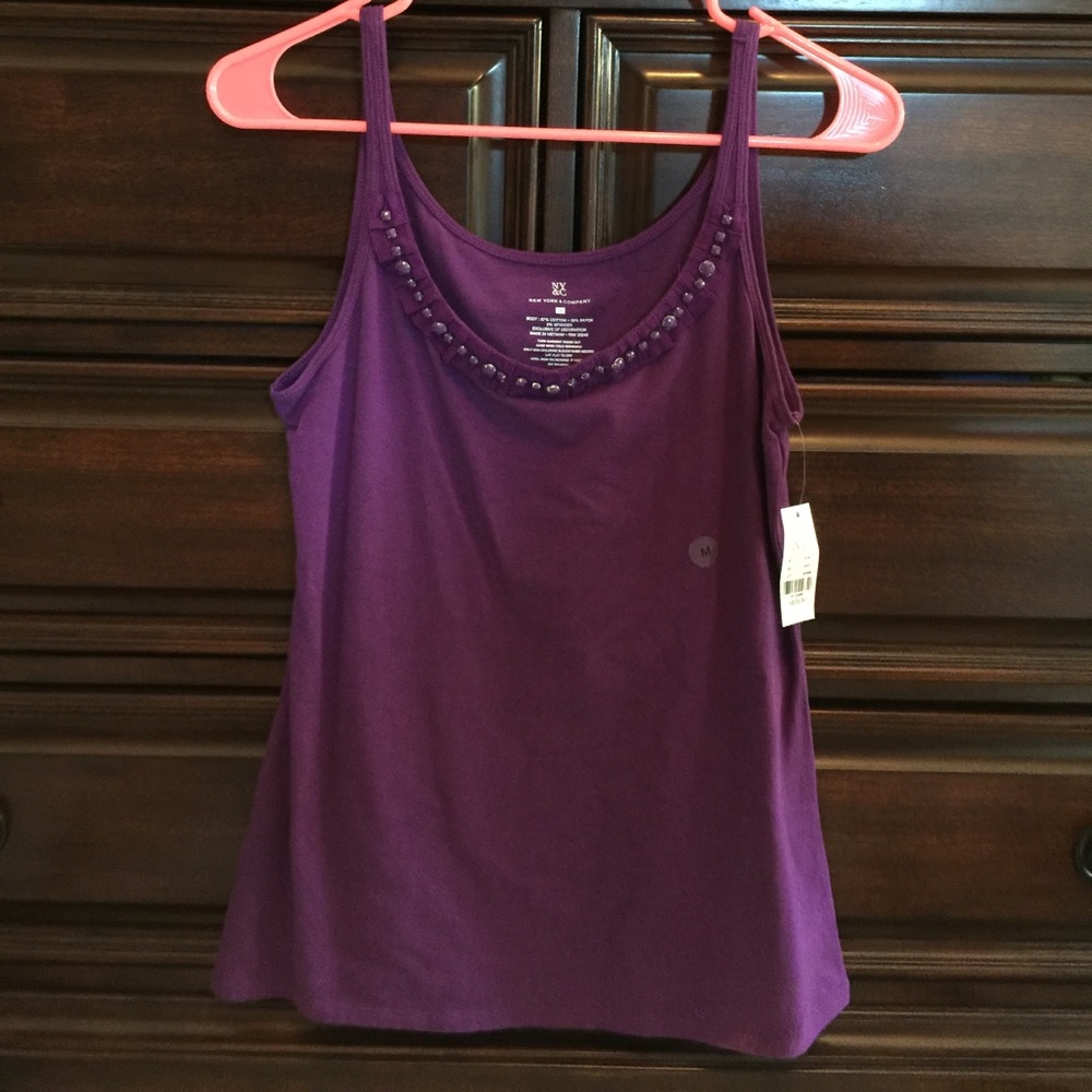 NY & Co purple tank with beaded neckline size M