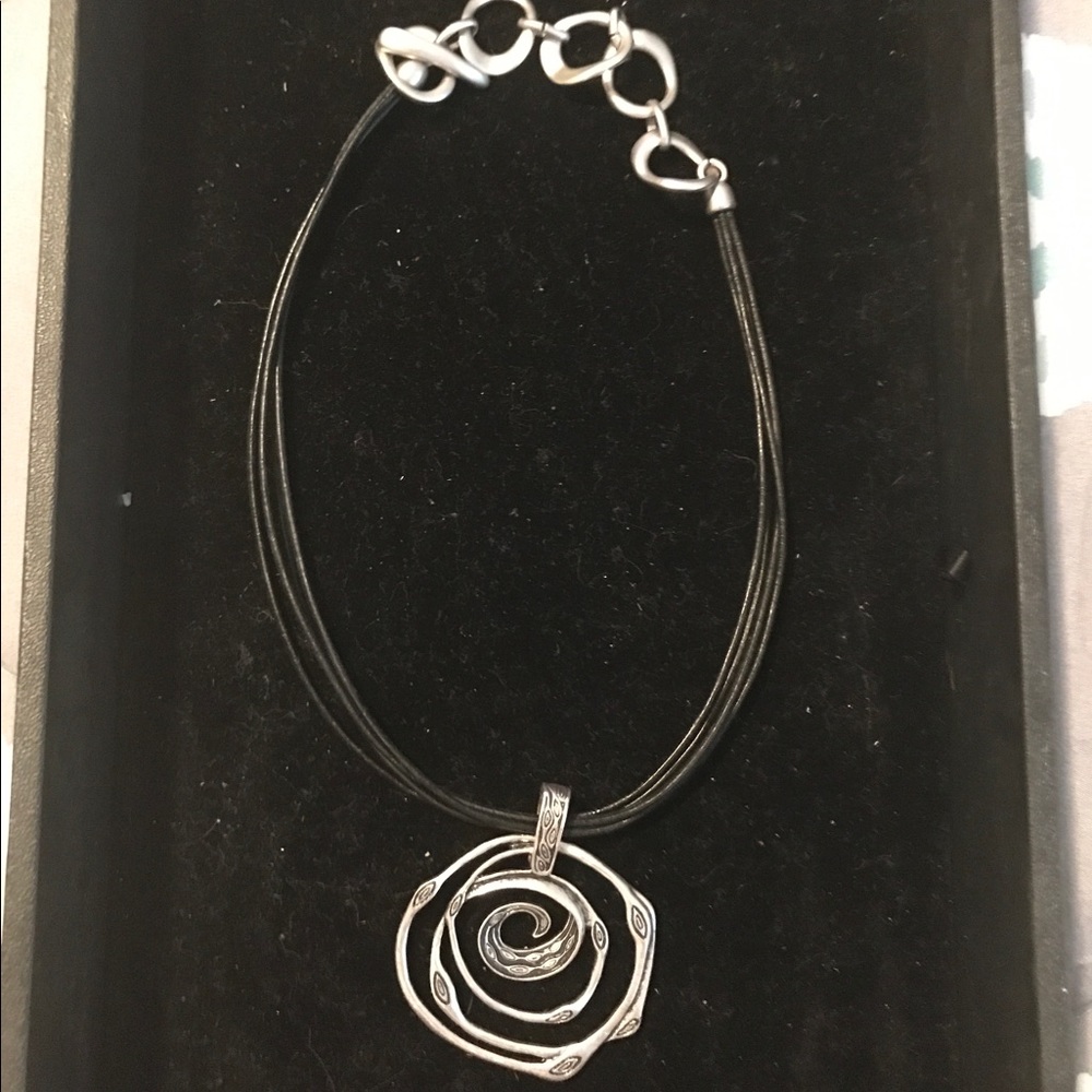 Silver pendant black leather necklace
