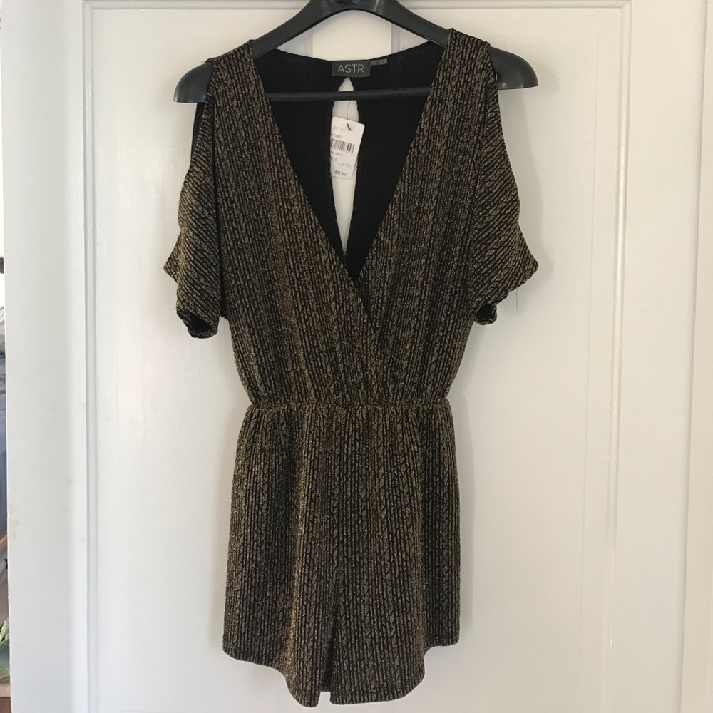 New Nordstrom ASTR black and gold glitter romper