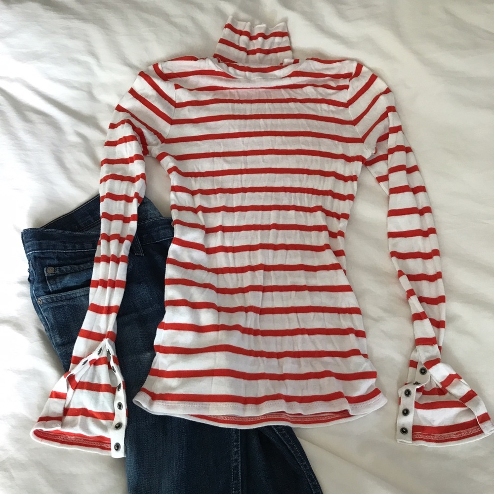 Striped Turtleneck with Snap Cuffs