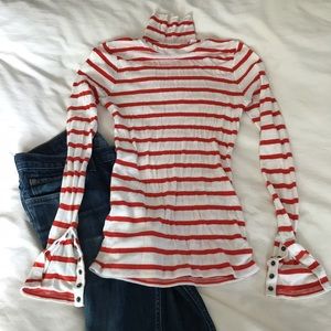 Striped Turtleneck with Snap Cuffs