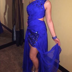 Mac Duggal blue High low dress