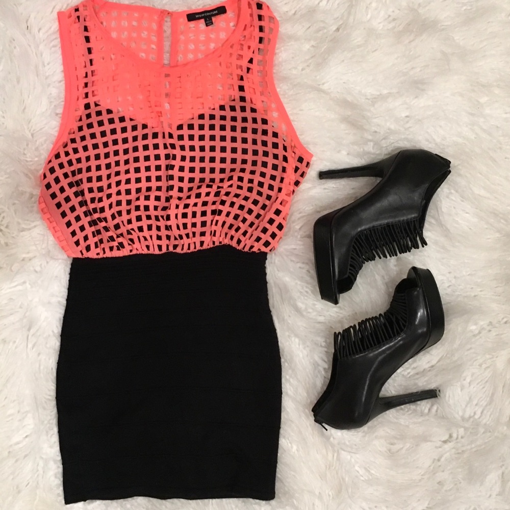 Hot Pink Dual Layer Top & Bandage Skirt Mini Dress