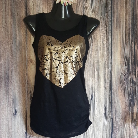 Boho burnout gold black heart racer back tank top - Picture 2 of 5