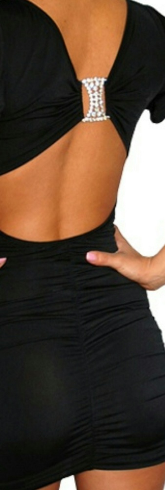 Sexy rhinestone back black dress