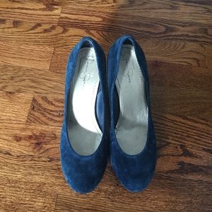 Blue suede Jessica Simpson wedges