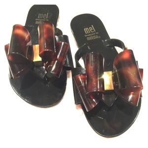 Mini Melissa Tortoise Bow flip flops sz 11 toddler