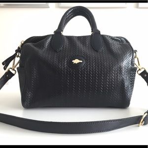 Roots Canada black leather satchel.