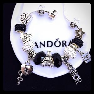 Pandora Engraved Bracelet with charms and pouch