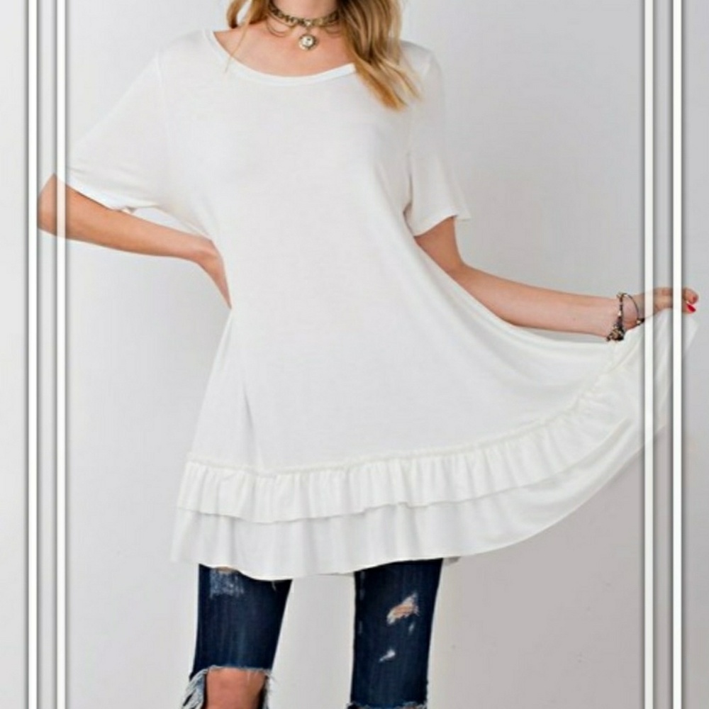 PLUS SIZE GANACHE DOUBLE RUFFLE TUNIC