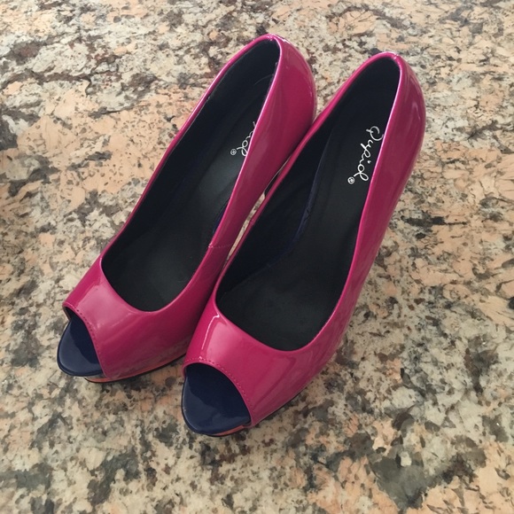 Qupid Color Block peep toe pump size 8.5 - Picture 2 of 3