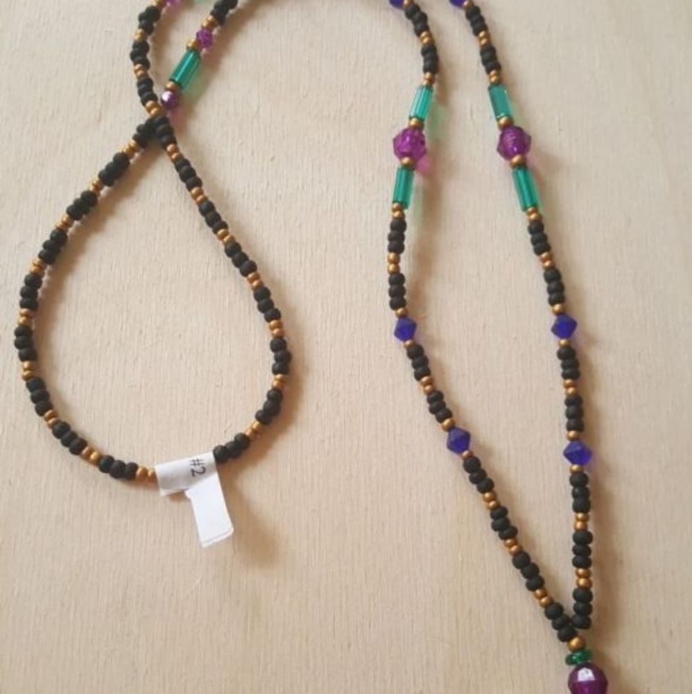 Moonbabies Black Gold Purple Beaded Lanyard 30"