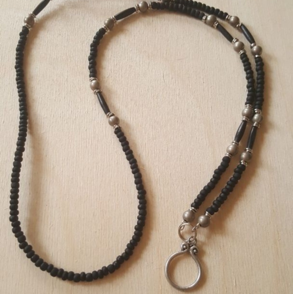 Moonbabies Black Silver Beaded Lanyard 30 inches b