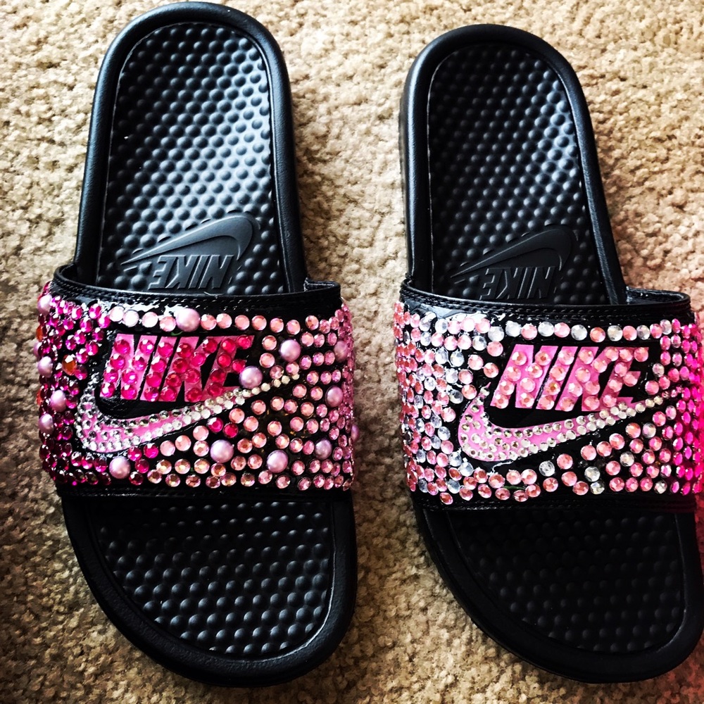 Rhinestone bling Nike slides
