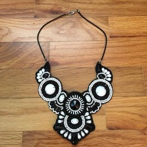 Black & White Beaded Bib Collar Necklace