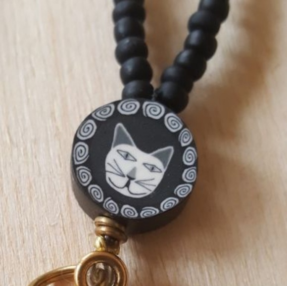 Moonbabies Cat white Black Beaded Lanyard New - Picture 2 of 4