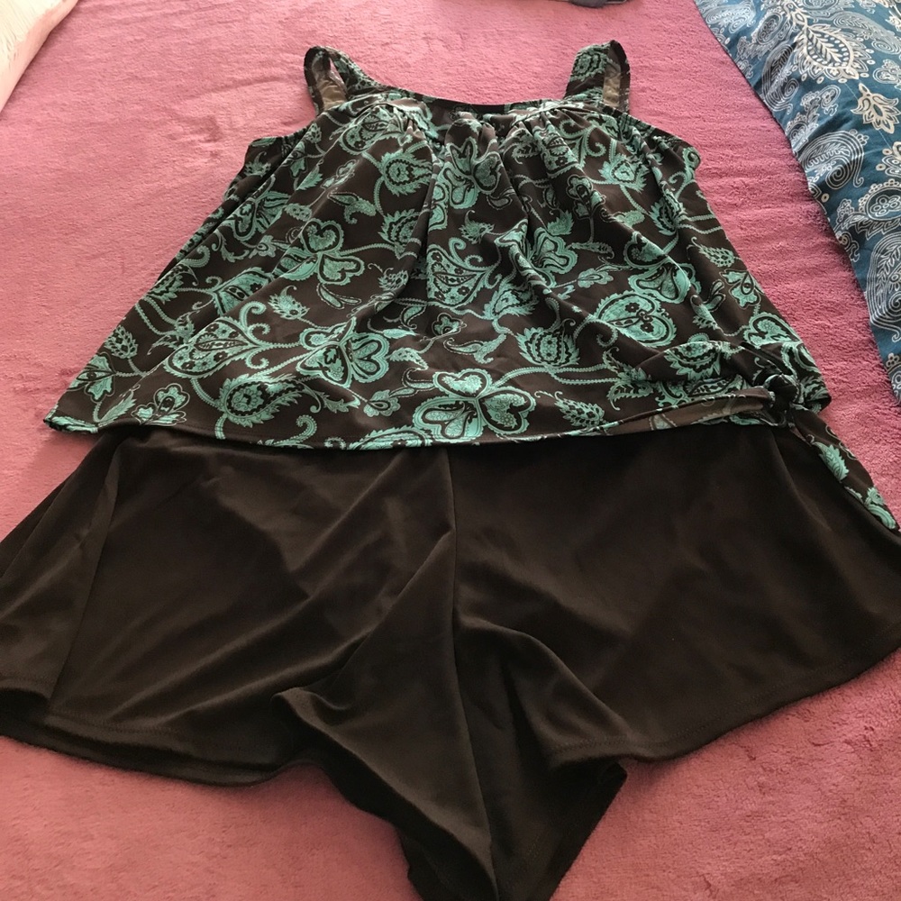 Tankini; size 14W, brown and teal