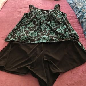 Tankini; size 14W, brown and teal