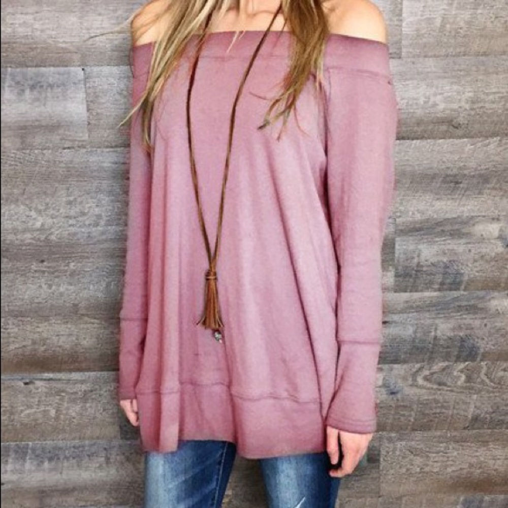 Mineral washed off shoulder tunic