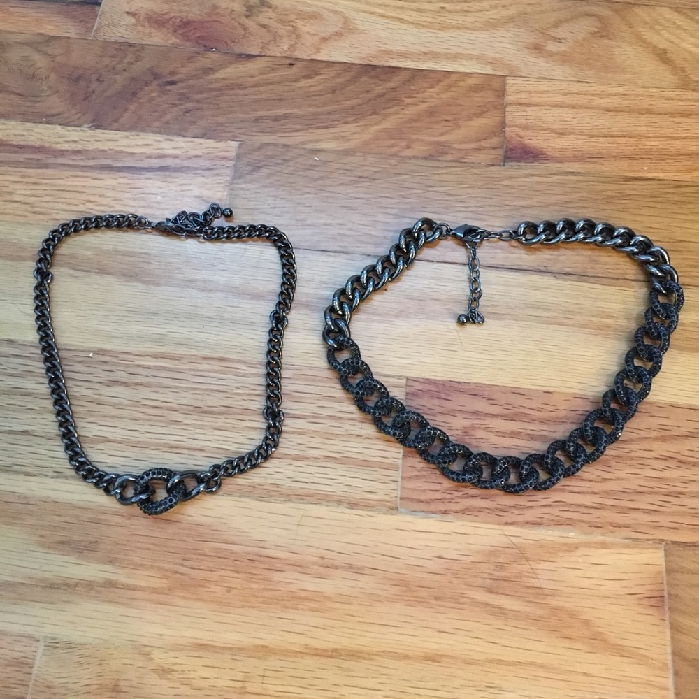 Black metal necklaces with black crystals