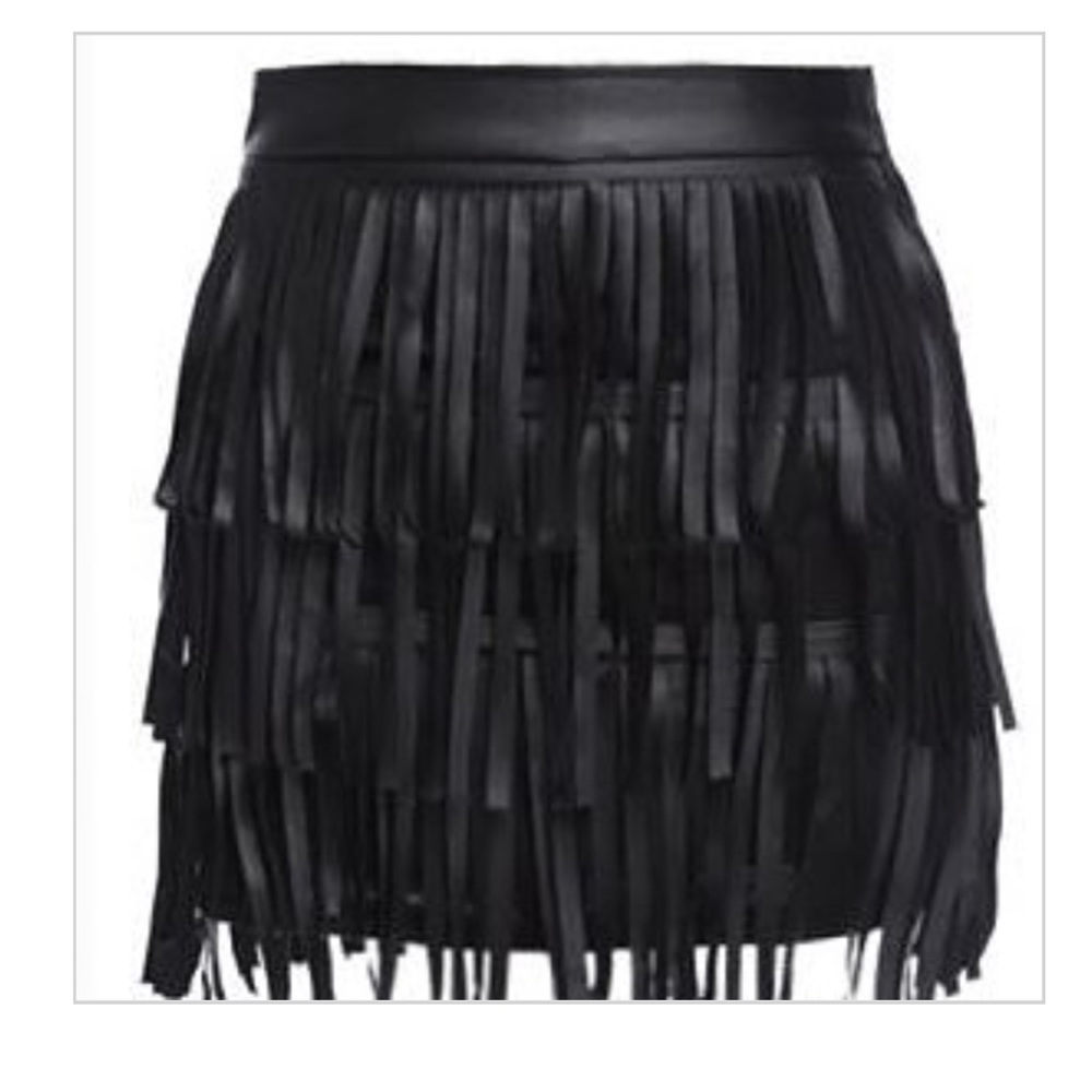 Not available Black faux leather tassel mini skirt