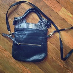 Leather top handle cross-body with snake detail