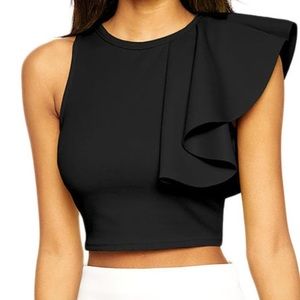 Semi-asymmetrical black midriff shirt
