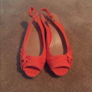 Orange peep toe wedges