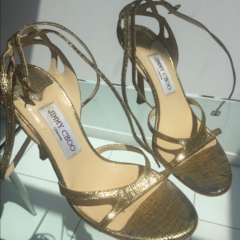 Jimmy Choo Gold Open Toe Strappy Heels