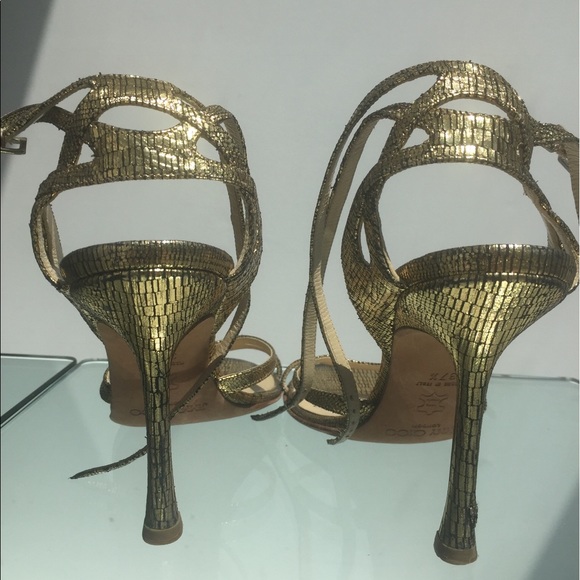Jimmy Choo Gold Open Toe Strappy Heels - Picture 2 of 3
