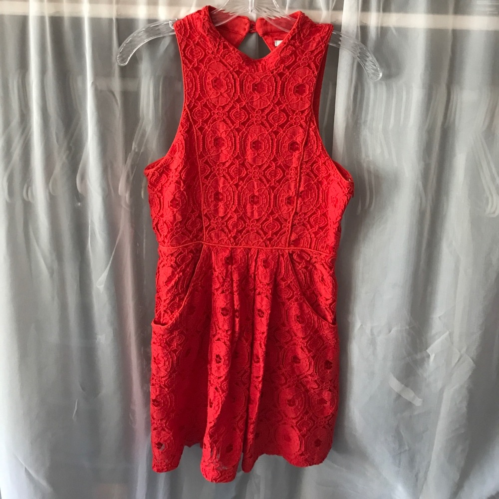 Orange-Red All-Lace Dress with Open Back