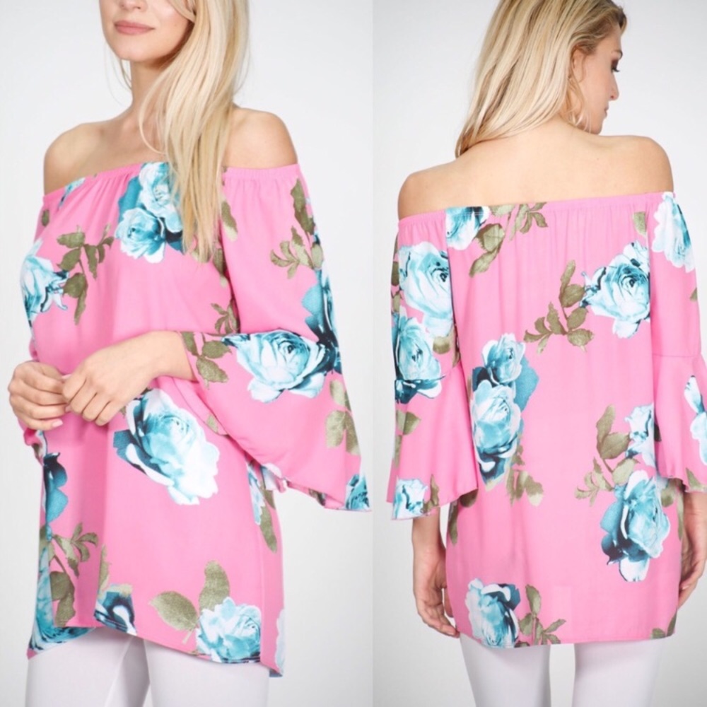 2X Host Pick Pink Floral Off the Shoulder Tunic
