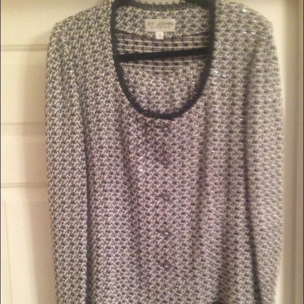 St John Evening Skirt Suit-Black &White,silver seq - Picture 2 of 7