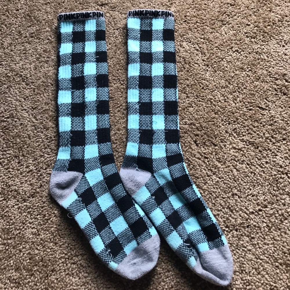 Checkered tall socks from VS Pink🖤💙