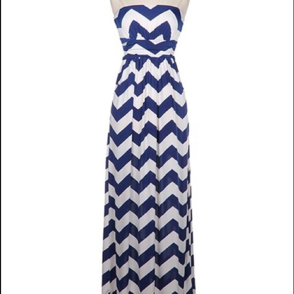 Blue and White Chevron maxi dress