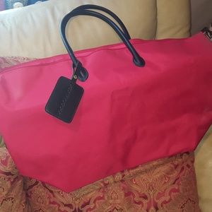 NEVER USED RED BLOOMINGDALES DUFFLE BAG