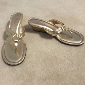 Lilly Pulitzer gold slip on wedge sandals