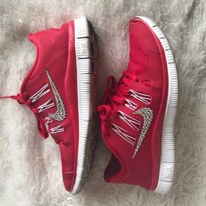 7.5 *bedazzled* Nike Free 5.0 red