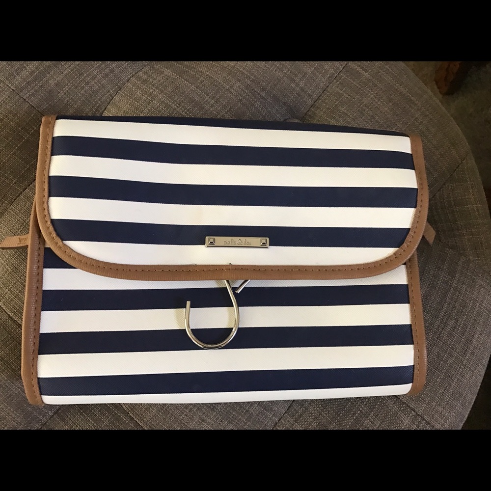 Stella & Dot Navy Stripe Hanging cosmetic case
