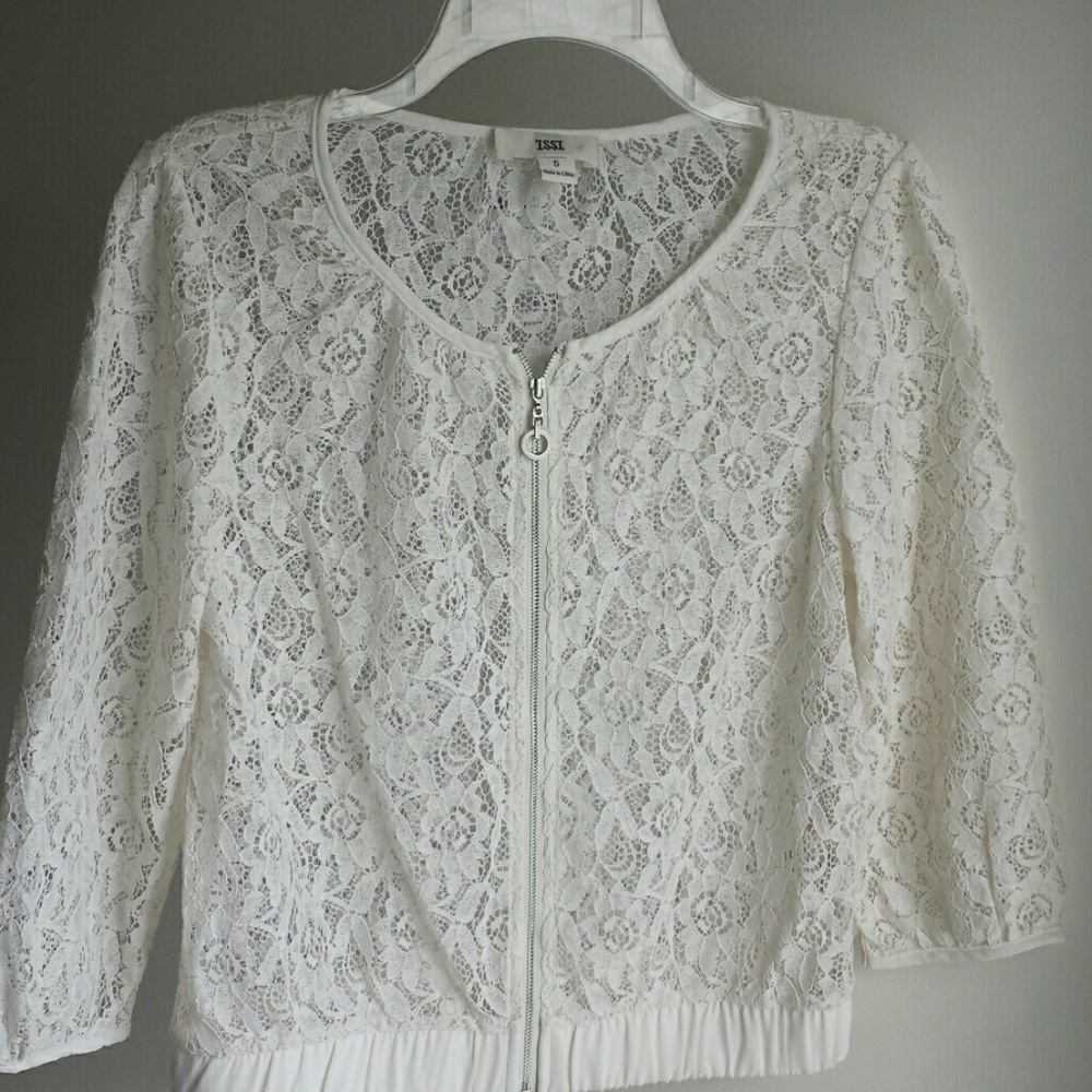 Issi Ivory Lace Bomber Jacket - Small