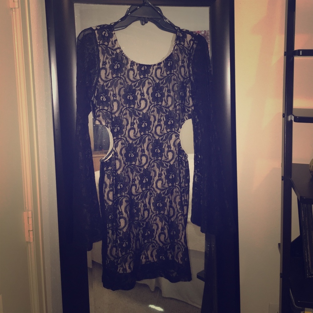 Black lace cut out dress