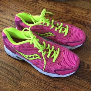 Pink and yellow  saucony sneakers