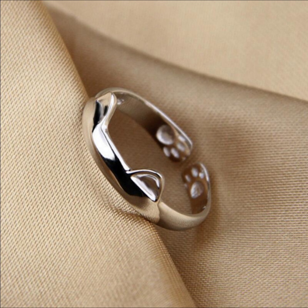 🐱Cat Paws & Ears🐱 Silver Plated Ring - Picture 3 of 3