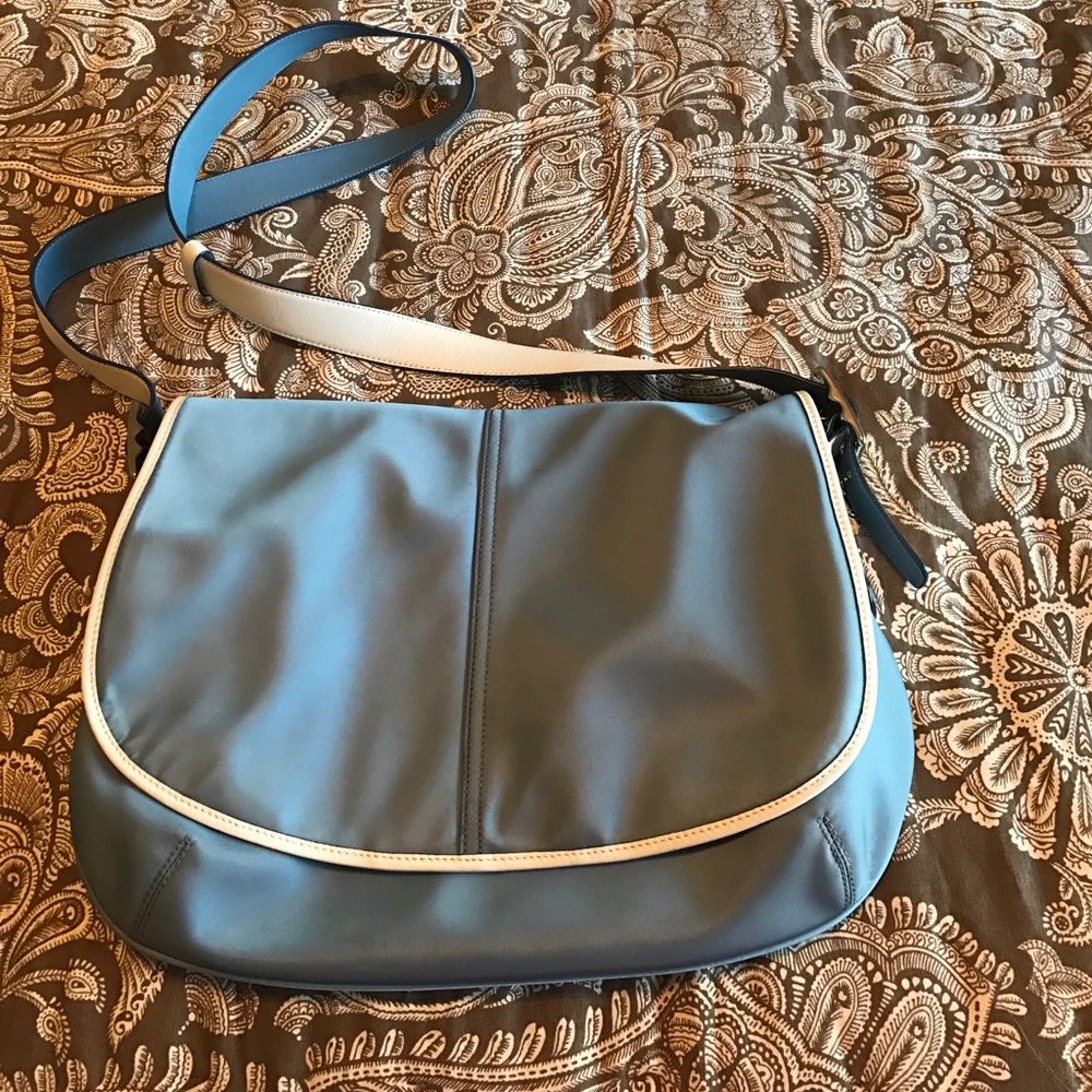 Coach blue and white messenger bag