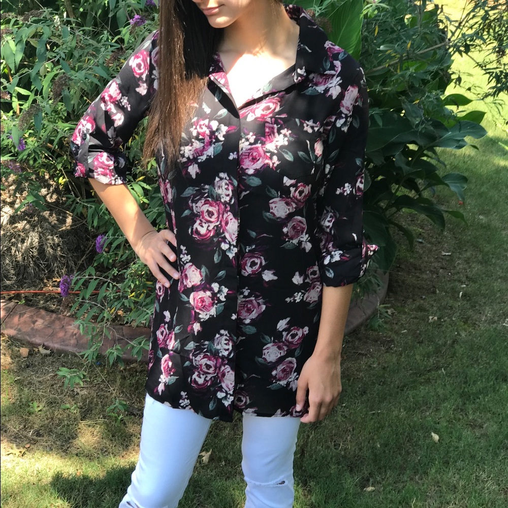 Black floral print tunic