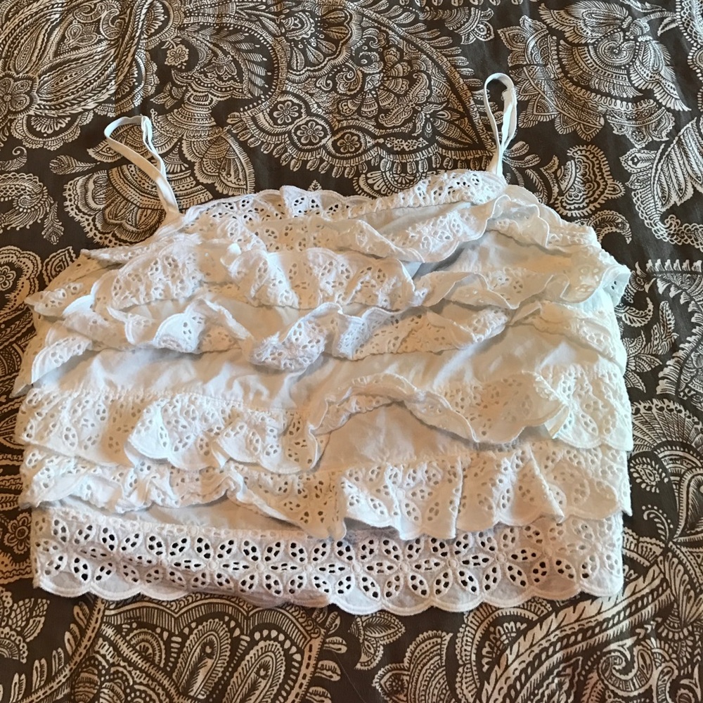 Xs eyelet lace crop top white