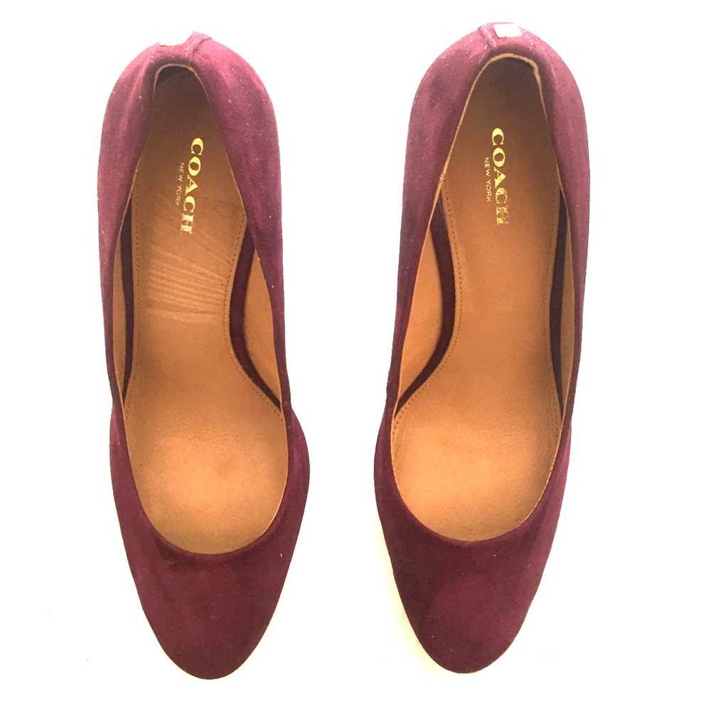 Suede coach wedges